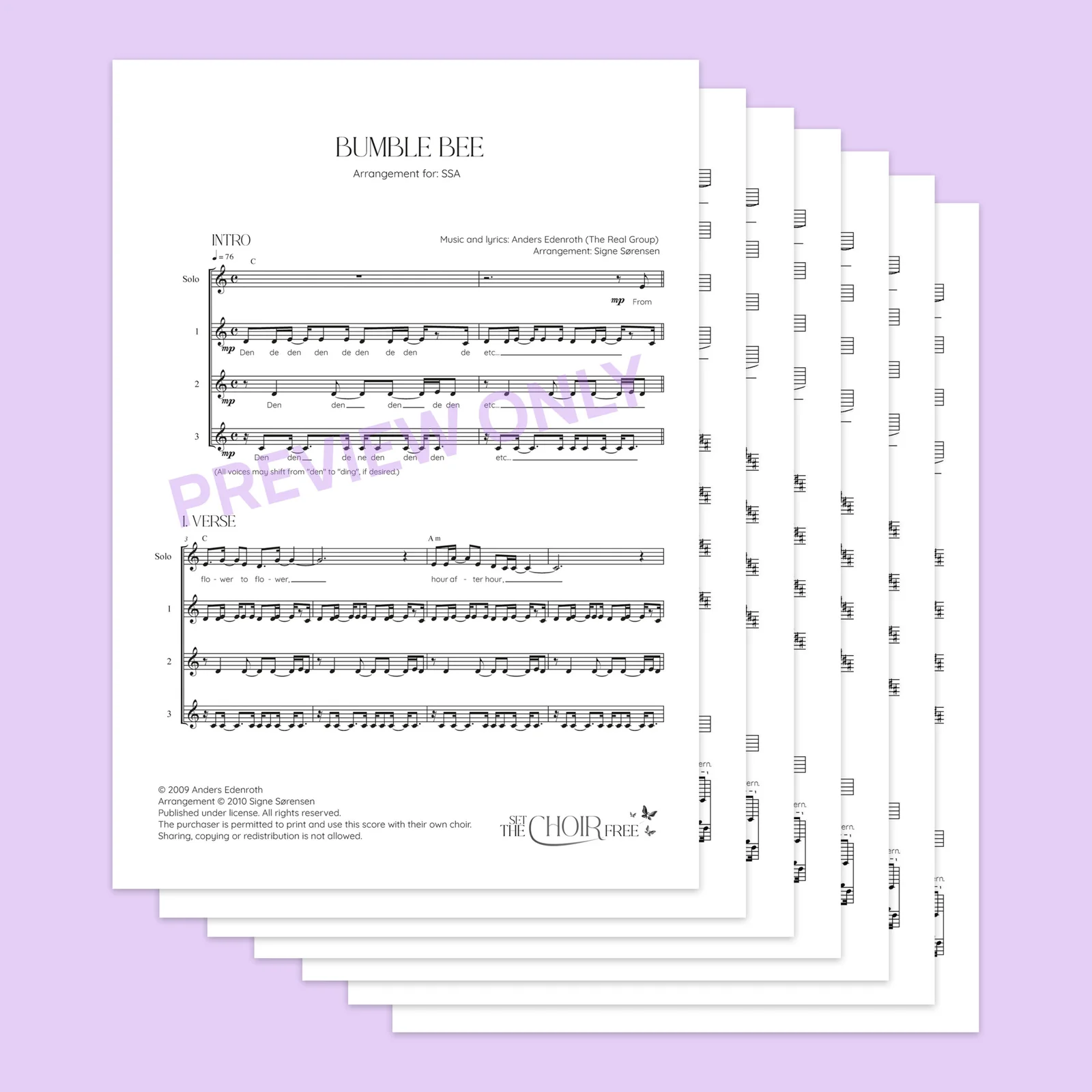 Bumble Bee Sheet Music Choir Arrangement by Signe Sørensen - 7 sheets
