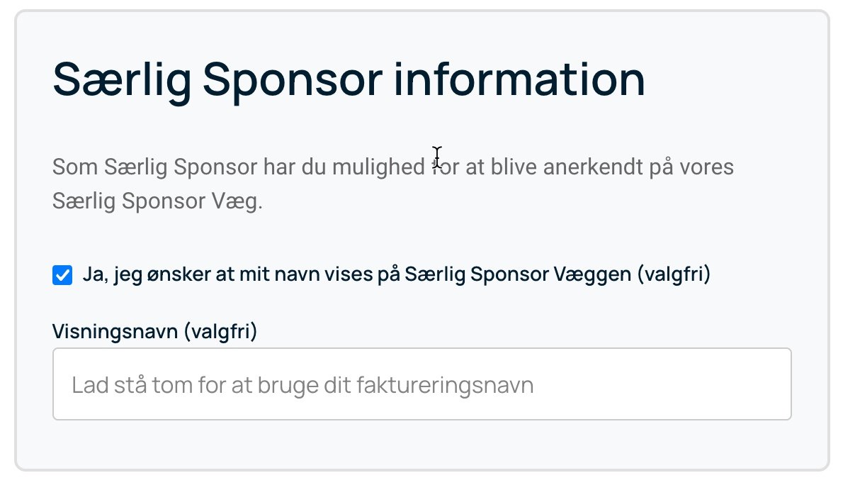 Særlig Sponsor information som du skal udfylde når du er i kassen