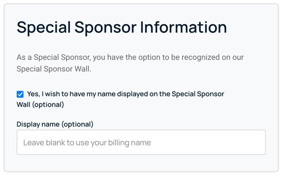 Special Sponsor information you can fill out in the Checkout flow