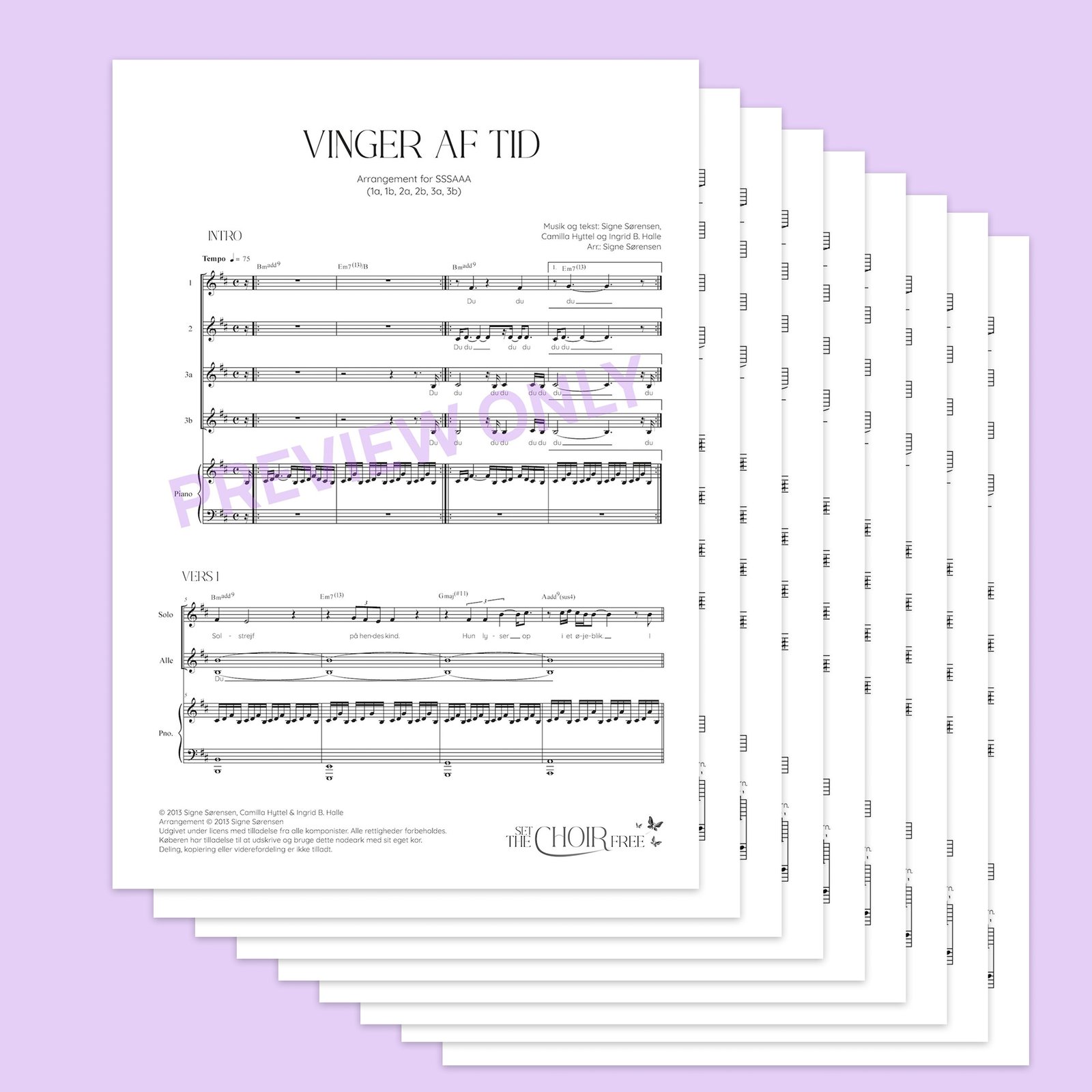 Vinger af tid noder til korarrangement af Signe Sørensen - preview only